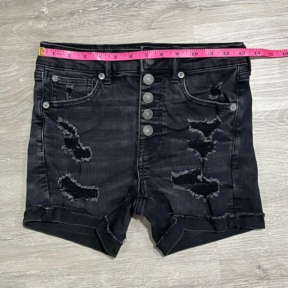 America Eagle Super Hi-Rise Distressed Shortie Size 2 Women’s Faded Black - Picture 10 of 13